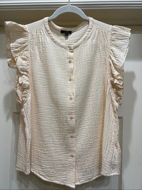 Joe’s Cream Ruffle Sleeve Button-Front Cotton Top
